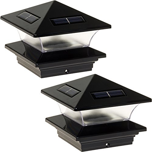GreenLighting 2 Pack Pinnacle High End Solar LED Post Cap Light for 4 x 4 Wood Posts (Black)