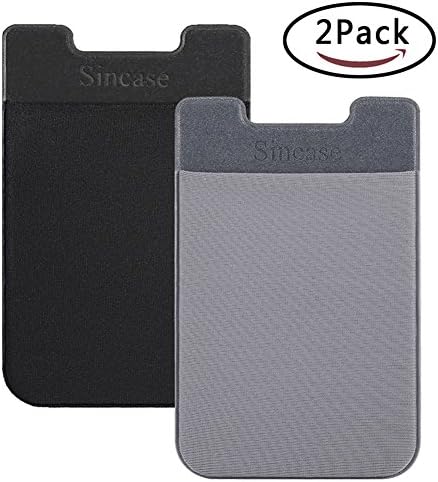 Sincase Ultra Thin Stretchy Lycra Stick on Phone Wallet Self Adhesive Credit Card Sticker ID Pocket for Back of iPhone, Samsung, Most Smartphones &amp; Cases (Gray+Black)