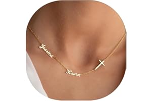 Elemtansy Custom Name Necklace with 1-3 Tiny Names - 18K Gold-Plated Family Necklace Personalized with Heart, Cross, Paw Print - Christmas Jewelry Gifts for Mom, Wife