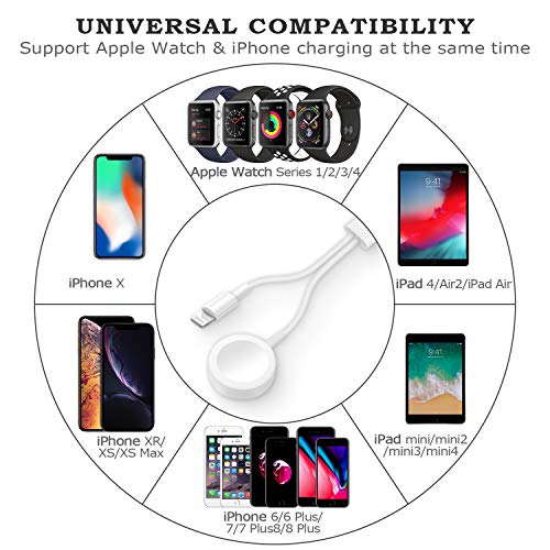 Apple Watch iWatch Charger, 2 in 1 Phone Charger with 3.9ft/1.2m Charging Cable Compatible with for Apple Watch Series 4/3/2/1, iPhoneXR/XS/XS Max/X/8/8Plus/7/7Plus/6/6Plus/iPad4/Air/mini/Airpods