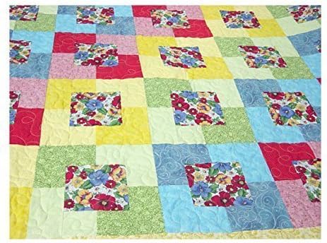 Lap Quilt, Floral Quilt, 66x54, reds, blues, greens, yellows, primary color quilt, gorgeous florals, machine quilted, patchwork