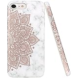 JAHOLAN iPhone 7 Case Shiny Rose Gold Mandala Flower Marble Design Clear Bumper TPU Soft Rubber Silicone Cover Phone Case for Apple iPhone 7 / iPhone 8