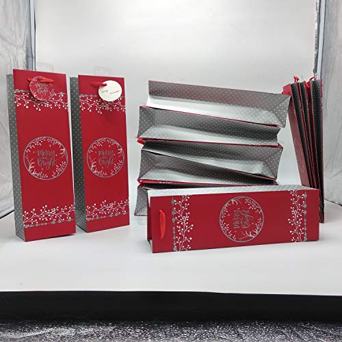12 Pieces 1-Bottel Wine Carrier Bags, 4.7"×3.5"×15.4", Gift Bags and Party Bags with handles for Wine