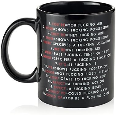 YINENN 11 oz Coffee Mug with Funny Grammer Expletive and Rude (Black)