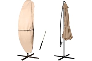MEANCHEN Patio Umbrella Cover - Fit 7.5ft-11.5ft Offset Umbrella - 420D Oxford, Waterproof,Beige