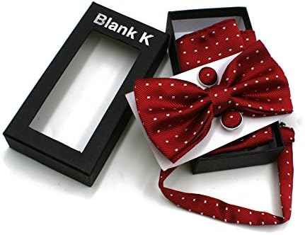 Men's Polka Dot Classic Adjustable Pre-Tied Bow Tie Pocket Square Hanky Cufflink Set