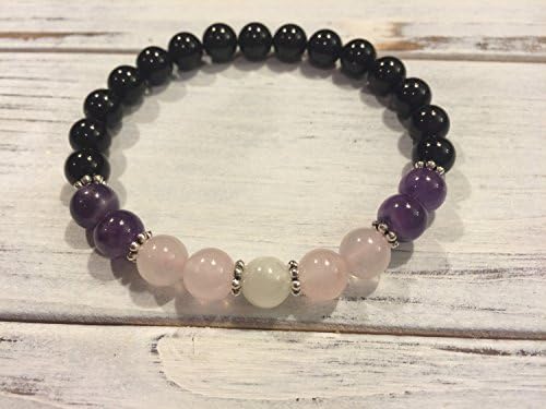 Empath Bracelet, AA Grade Black Tourmaline, Amethyst, Rose Quartz, Moonstone For Protection, Balancing Emotions, Loving Energy, Intuition