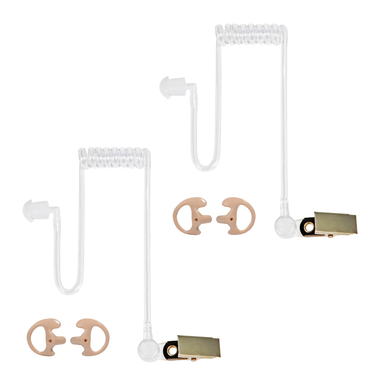 HYSHIKRA Replacement Covert Acoustic Air Tube with Earbud Earmold Compatible with Retevis Motorola Kenwood Baofeng Walkie Talkie, with Clip, Security Earpiece Headset, 2 Pack (Beige, Medium)