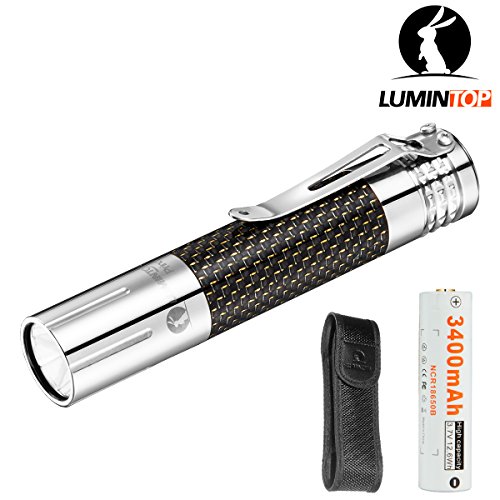 LUMINTOP Prince Copper 1000 Lumens +1X 3400mAh 18650 Battery Luxury Gift Flashlight With Carbon Fiber Material Cree XP-L LED Flashlight Max 169m 3 Mode Waterproof (Stainless Steel XP-L)