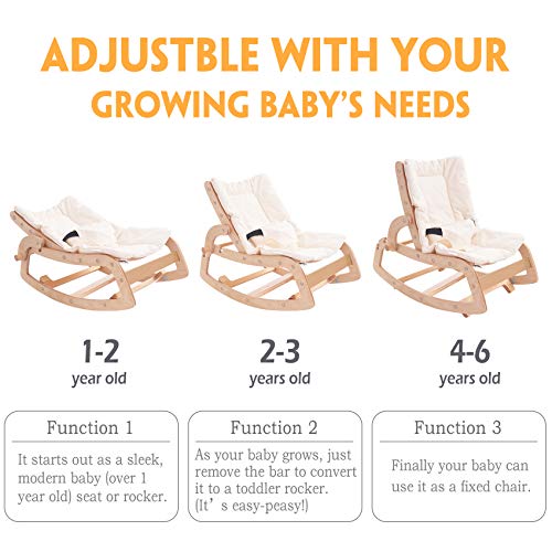 Crisschirs 3-in-1 Baby Bouncer Rocker Chair and Convertible Wooden
