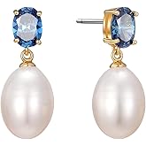 YAMEEGO Pearl Drop Earrings Cubic Zirconia Stone Pearl Stud Earrings for Prom, Bridesmaids, Birthday Women Jewelry