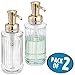 mDesign Fluted Plastic Refillable Liquid Soap Dispenser Pump Bottle for Bathroom Vanity Countertop, Kitchen Sink - Holds Hand Soap, Dish Soap, Hand Sanitizer, Essential Oil - 2 Pack - Clear/Soft Brass