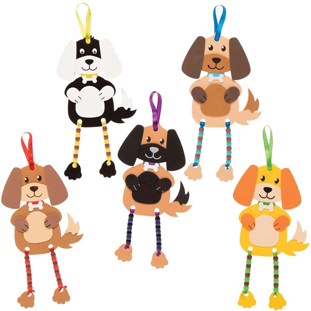 Baker Ross FE397 Dog Craft Bead Hanging Decoration Kits - Pack of 5, Creative Art And Craft Activities For Kids To Make And Decorate