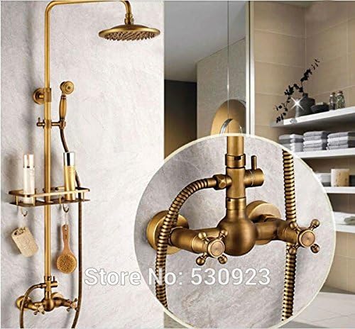 Tyrants FaucetKitchen faucet Bathroom faucetNew Arrival Antique Brass Shower Faucet Set 8 Inch Shower Head Hand Shower Sprayer W/ Commodity Shelf Wall Mounted Mixer Tap,Multi