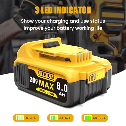 YPLFanHand Replacement for Dewalt 20V Battery: 8.0Ah Li-ion Battery Compatible with Dewalt Battery 20v Max DCB102 DCB104 DCB118 DCB115 DCB118 DCB200 DCB201 DCB206 DCB207 DCB204 DCB203 (2-Packs)