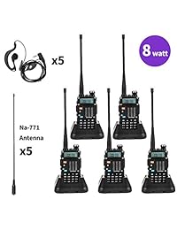 Baofeng UV-5R Radio 8Watt Ham Radio Banda dual Baofeng Walkie Talkie Baofeng BF-F8GP Radio bidireccional UHF VHF Walkie Talkie con TID NA-771 Antena 5 Pack