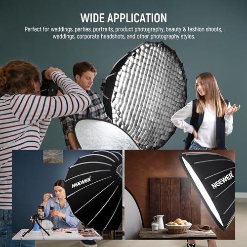 NEEWER Parabolic Softbox Kit, 47.2" Bowens Mount Soft Box with Light Diffusers for Studio Photography Video Recording Streaming Lighting Compatible with Aputure 120d Compatible with Godox SL60w, NS73P