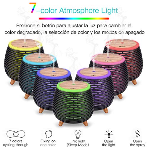 CkeyiN Humidificador Ultrasònico Mini Difusor 90ML Ambientador Aromaterapia Silencioso Apagado Automtico Luces LED 7 Colores Aceites Esenciales Dormitorio Bebe Yoga Oficina Spa Libre de BPA