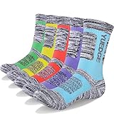 YUEDGE Women’s 5Pairs Wicking Cushion Crew Cotton Outdoor Performance Hiking Trekking Running Walking Socks