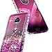 Moto Z2 Play Case with Tempered Glass Screen Protector (Full Coverage) for Girls Women, NageBee Glitter Liquid Bling Floating Waterfall Shockproof Cute Case for Motorola Moto Z2 Play -Pink/Purple