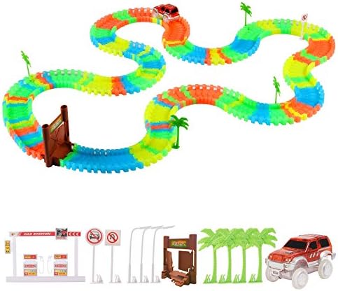 Race Track, Glow in the Dark Flexible Race Car Track With Light Up LED Car Set Toddler Toy for 2, 3 and 4 Year Old Boy