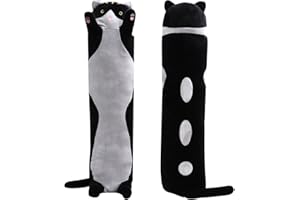 WUYU Lovely Plush Cat Doll Cute Cartoon Soft Stuffed Kitten Pillow Long Throw Sleeping Pillow Doll Toy Gift for Kids Girlfriend Multiple Size (Black, 50cm/19.6in)