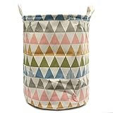 KINGSO Fabric Foldable Round Laundry Basket Hamper Closet Storage Bin Bag 44*34.5cm