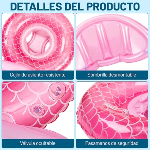 Yanlin Flotador de Piscina para Niño, con toldo Desmontable, UPF50+, Soporte de Seguridad Inferior, Bomba de Aire, omba de Aire, Juguetes de Piscina