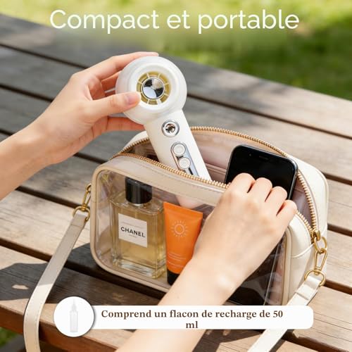 Gemmac Portable USB Misting Fan, Mini Handheld Handheld Fan Battery Operated with Sprayer, 2000mAh Rechargeable Fan 4 Speed, Travel Accessories for Office Makeup - White