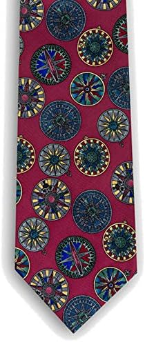 Men's 100% Silk Red Nautical Colorful Compass Rose Tie Necktie