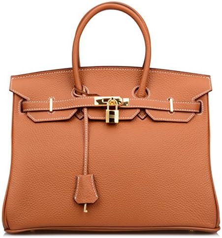 Women's Genuine Leather Padlock Handbag Purse with Gold Hardware On Sale