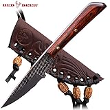 Red Deer Patch Knife with Leather Sheath (Red Rose Wood) Small