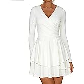 WDZIZFG Women's Long Sleeve Dress V Neck Ruffled Hem A Line Black Dresses for Women Club Party Cocktail