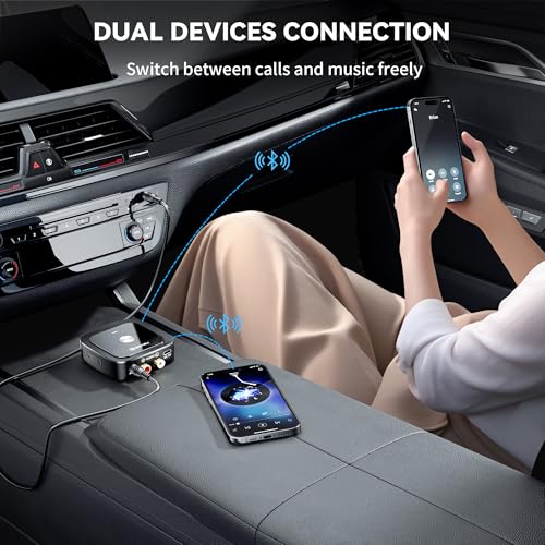 SONRU Bluetooth 6.0 Receiver, HiFi Wireless Audio Adapter with Low Latency, 24-Hour Battery Life, 3.5mm Jack AUX & RCA Output, Aux to Bluetooth Adapter for Speakers/Car/Home Stereo