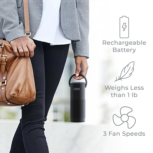 Pure Enrichment PureZone Mini Portable Air Purifier - Cordless True HEPA Filter Cleans Air & Eliminates 99.97% of Dust, Odors, & Allergens Close to You - Cars, School, & Office