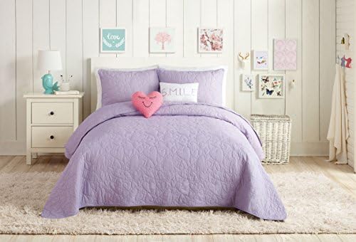 URBAN PLAYGROUNDSolid Lavender Purple Hearts Kids Girls Cotton 5-Pc Quilt Set (Includes 2 Pillows) - Full Queen Size