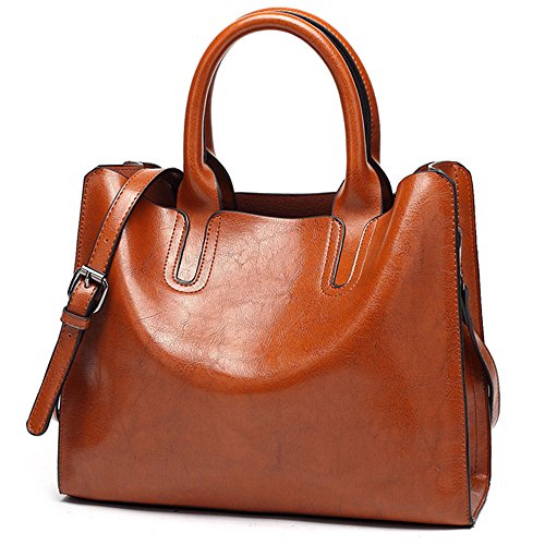 FiveloveTwo Womens Ladies Vintage Solid Color Handbags and Purses PU Leather Top-handle Satchel Hobo Crossbody Totes Shoulder Bags Brown