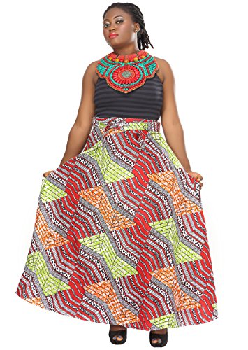 African Planet Women's Printed Red Wax Skirt Inspired Wrap Around Waist Maxi