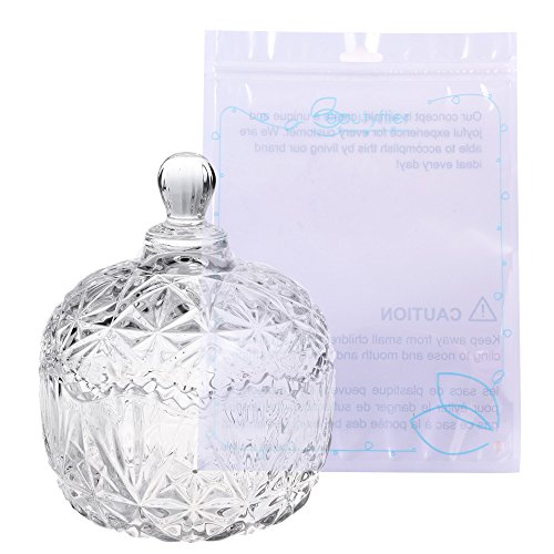 Beautyflier 5” Crystal Apple Shape Candy Dish Stripe Snack Bowl Jar Fruit Container Jewelry Storage Case with Ball Handle Banquet Household Desktop Display Centerpiece