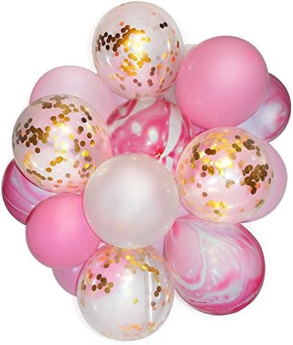 ARDUX 40Pcs/lot 12" Combined Party Balloons, Agate Graphics Confetti Transparent Balloons for Wedding Birthday Party Supplies Latex Balloons Hanging Decoration (Pink Style)