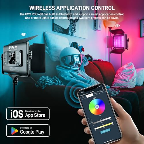 GVM LED Video Light with Tripod, 880RS 60W RGB Studio Light Video Light Panel 3200K-5600K 11200Lux/0.5 m Photography Continuous Light for YouTube Studio Film Light Streaming, 18 Light Effect, App Control, CRI97+