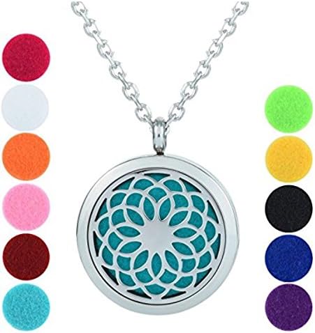 Amaztar Essential Oil Diffuser Necklace, Hypo-Allergenic Premium 316L Stainless Steel Aromatherapy Diffuser Locket Pendant Set with 11 Color Refill Pads (Sunflower)