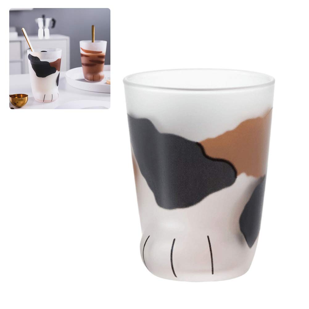 Leikance Cute Cat Paw Glass Cup,Tiger Paws Mug Office Coffee Mug Breakfast Milk Glass Cup Gift