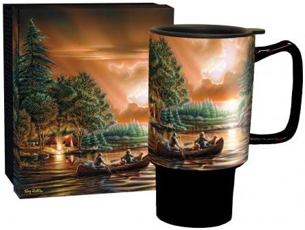 Amazon Com Lang 18oz Ceramic Travel Mug Evening Rendezvous Artwork By Terry Redlin Recessed Sliding Lid Dishwasher Microwave Safe Coordinating Giftbox Coffee Cups Mugs