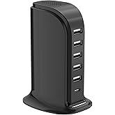 USB Charger Block with Type C, 6-Port Chargers for Multiple Devices, USB Charging Hub with Smart IC, Charger Station for Phone/Tablet/Gaming, Wall Charger Adapter Compact&Portable
