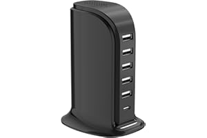 UPOY USB Charger Block with Type C, 6-Port Chargers for Multiple Devices, USB Charging Hub with Smart IC, Charger Station Total 60W for Phone/Tablet/Gaming, Wall Charger Adapter Compact&Portable