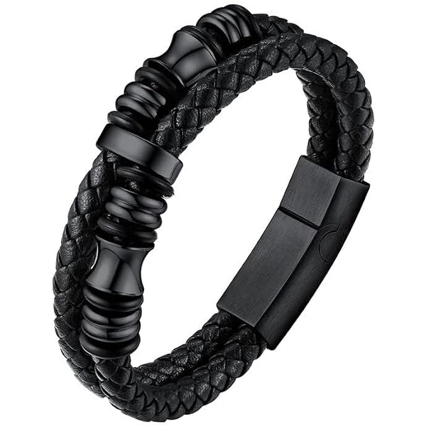 Murtoo Men’s Bracelet – Leather & Stainless Steel Chain, Adjustable Clasp, Gift For Men (Brown Leather & Black Chain) - View #8