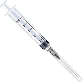 100 Pack - 5ml/cc Luer Lock Plastic Syringe with Needle 22Ga, Lab Measuring Tools for Industrial Dispensing, Science Lab and Plant Injection Supplies