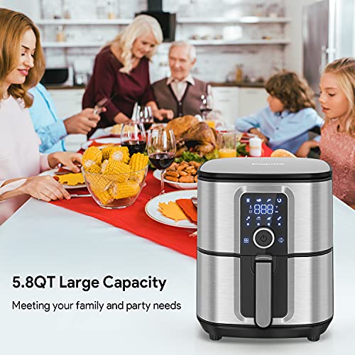 Bagotte Air Fryer, Stainless Steel Electric Hot Air Fryers Oven, 5.8QT