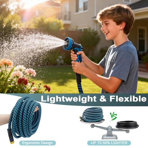 Garden Hose 50ft, Non-Expanding Water Hose Ultra Lightweight, Kink-Free Flexible Hose with 10-Pattern Nozzle, Durable & Abrasion Resistant Outdoor Hose for Yard, Lawn, Marine, RV, and Car Wash (50 FT)